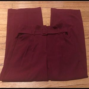 High waisted wide leg belted red dress pants